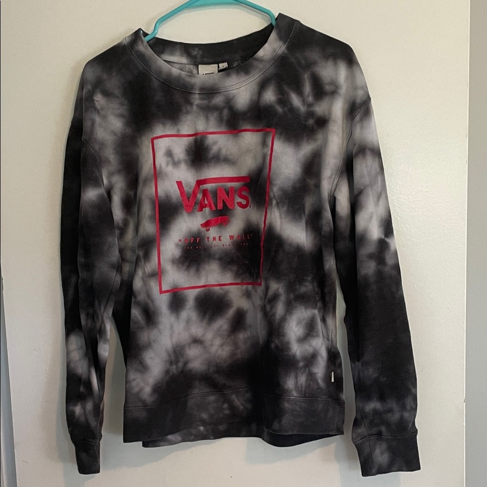 Vans Monochrome Tie-Dye Sweatshirt with Red Logo